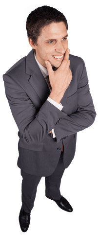 Transparent Thinking Businessman Touching Chin with Confidence