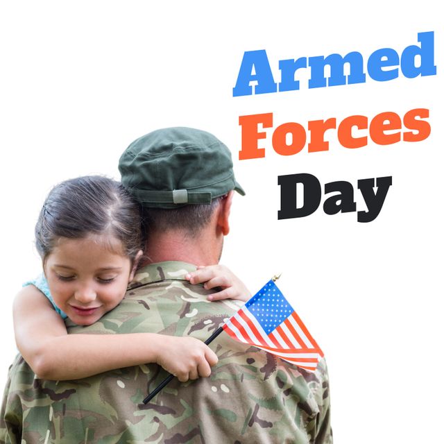 Child Hugging Military Soldier Holding USA Flag on Armed Forces Day - Download Free Stock Templates Pikwizard.com