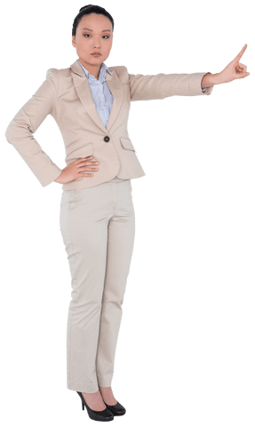 Serious Businesswoman Pointing for Direction on Transparent Background