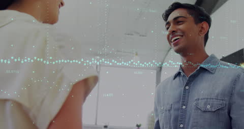 Diverse Business Colleagues Discussing with Data Visualization Overlay