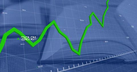 Rising Trend in Financial Analysis Overlaid on Laptop Silhouette