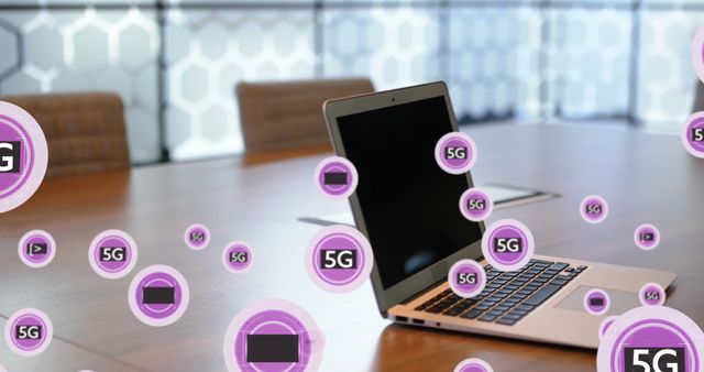 Laptop on Office Table with 5G Network Icons Concept - Download Free Stock Images Pikwizard.com