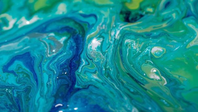 Abstract Fluid Art in Blue and White with Glossy Swirls