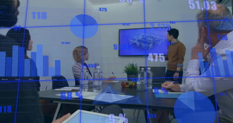 Diverse Team Analyzing Data Projections in Office Meeting