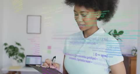 Confident Professional Analyzing Code in Office Setting