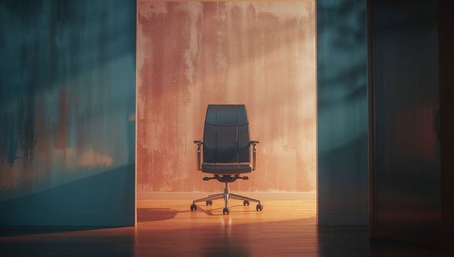 Empty Black Leather Office Chair in Sunlit Minimalist Space
