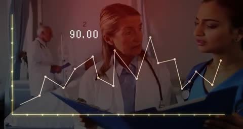 Doctors Analyzing Medical Report with Graph Overlay in Hospital Ward