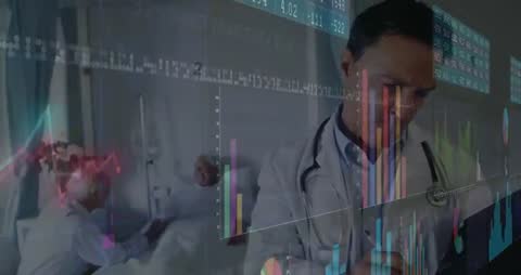 Physician Analyzing Healthcare Data with Augmented Reality in Clinic