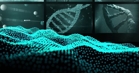 Futuristic DNA Strand and Data Wave Visualization - Download Free Stock Images Pikwizard.com