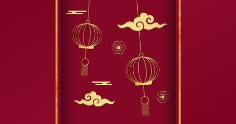 Elegant Lunar New Year Lanterns on Red Background
