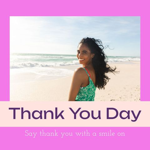 happy woman enjoying beach on thank you day celebration - Download Free Stock Templates Pikwizard.com