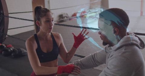 Boxing Coach and Athlete in Training with Digital Overlay