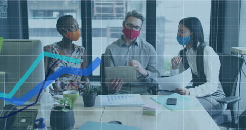 Business Professionals Analyzing Data with Digital Graph Overlay