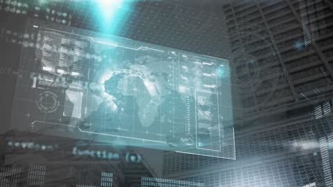Futuristic Digital Screen Displaying Global Data Processing Animation