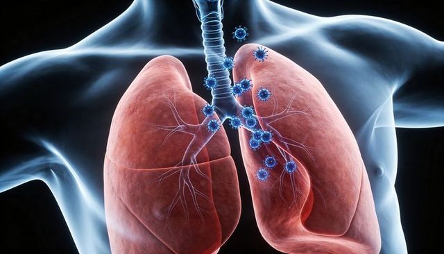 Respiratory virus invading lungs and airways illustration of trachea bronchi infection