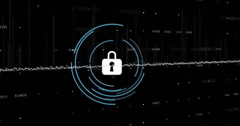 Digital data security with lock icon and scanning pattern