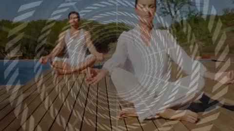Couple Practicing Yoga Meditation by Poolside for Wellness in Tranquil Setting