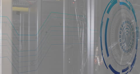 Biometric Fingerprint Scanner Overlay on Server Room