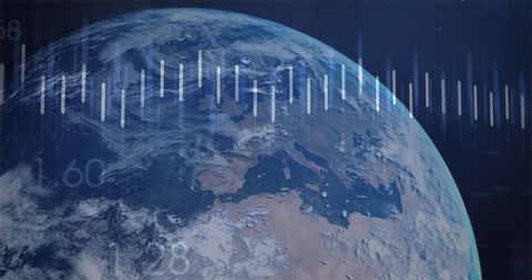 Digital earth with data graphs reflecting global trends