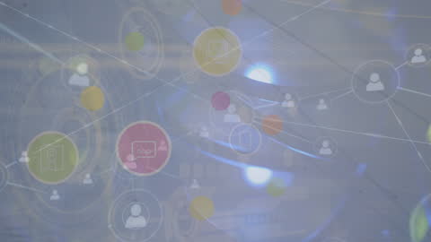 Digital Interface with Data Icons in Server Room