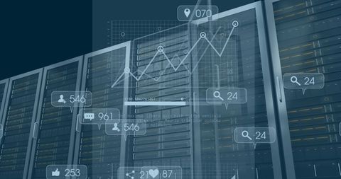 Digital Interface Over Server Room with Data Analytics - Download Free Stock Images Pikwizard.com