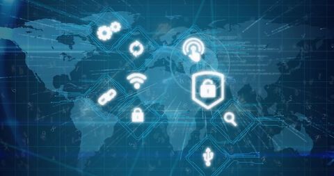 Global Technology Icons over World Map for Networking Concept - Download Free Stock Images Pikwizard.com