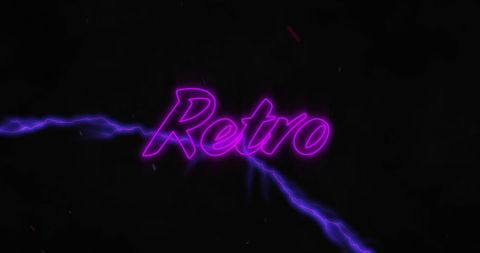 Retro neon text with dramatic lightning