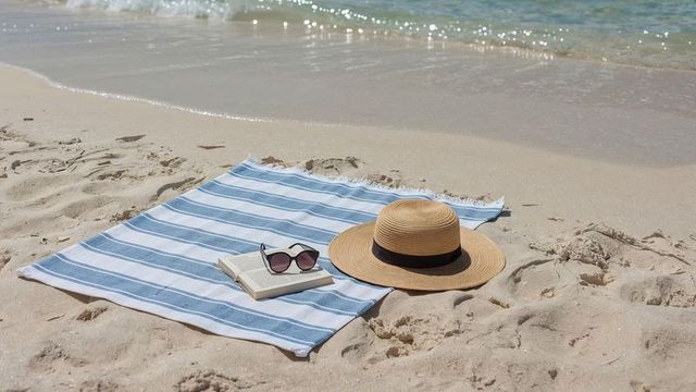 Beach Relaxation with Sunhat, Book, and Sunglasses