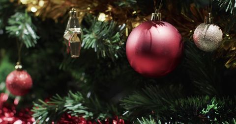 Close-up of Colorful Christmas Ornaments on Festive Tree - Download Free Stock Images Pikwizard.com