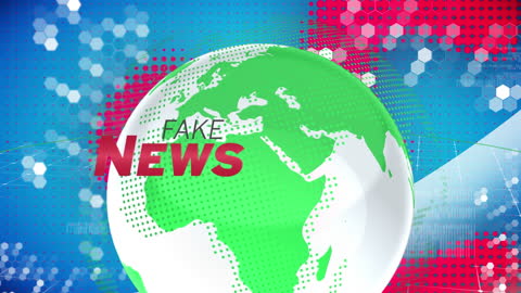 Animated Graphic with Fake News Text on Globe Background