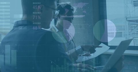 Business Professionals Using Data Analytics on Laptop