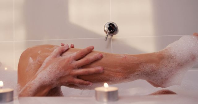 Relaxing Bath with Candlelight and Bubbles at Home - Download Free Stock Images Pikwizard.com