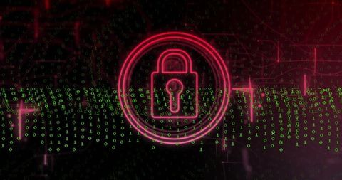 Cybersecurity Lock Icon over Binary Code Matrix - Download Free Stock Images Pikwizard.com