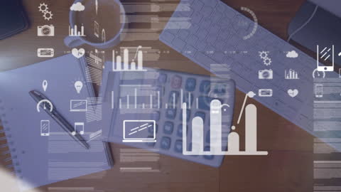 Technology Interface on Desktop Workspace with Digital Elements