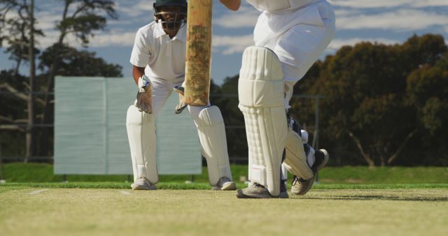 Close-Up View of Cricket Match with Batsman and Wicket-Keeper - Download Free Stock Images Pikwizard.com