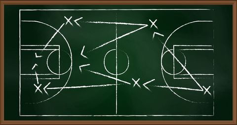 Basketball Strategy Chalkboard Diagram with Tactics