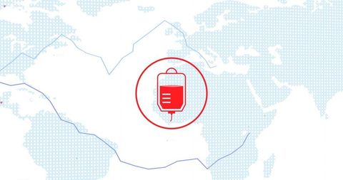 Global blood donation awareness on world map concept