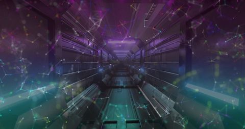 Futuristic Neon Tunnel with Network Connections Overlay - Download Free Stock Images Pikwizard.com