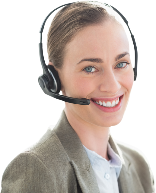 Transparent Businesswoman Smiling with Headset for Customer Service Concept - Download Free Stock Videos Pikwizard.com