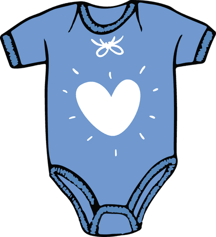Blue baby bodysuit with white heart on transparent background