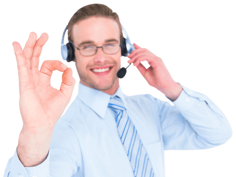 smiling call center agent with headset and ok gesture on transparent background - Download Free Stock Videos Pikwizard.com