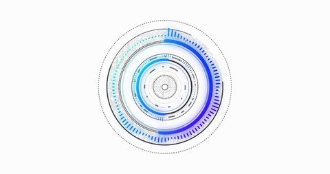 Futuristic circular hud interface with blue-violet gradient, concentric rings and radial ticks