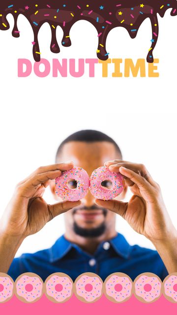 Man Holding Donuts Over Eyes with Decorative Elements - Download Free Stock Templates Pikwizard.com