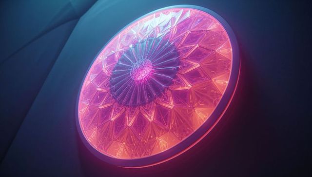 Futuristic neon led art installation glowing on wall