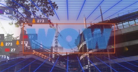 Digital Interface Overlay on Cityscape Construction Background