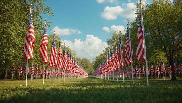 Rows of American Flags in Park Celebrating Patriotism
