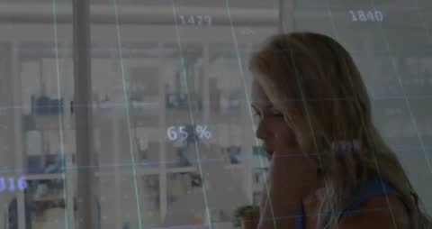 Woman Analyzing Data Overlay with Unveiled Confidence