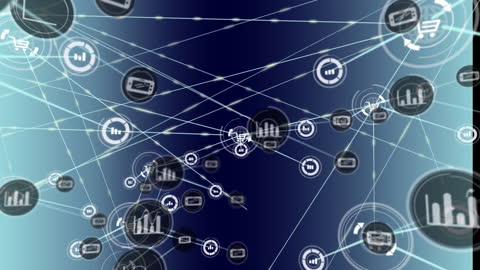 Network of Digital Icons with Blue Gradient