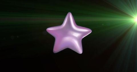 Floating Lavender 3D Star Glowing in Dark Void with Green Lens Flare and Cosmic Glow