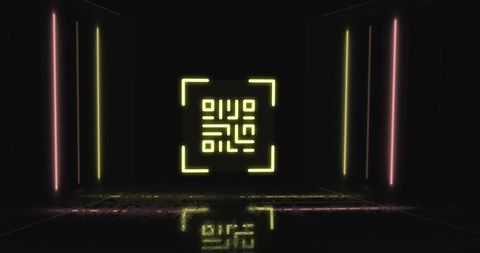 Glowing Neon QR Code with Geometric Design Theme